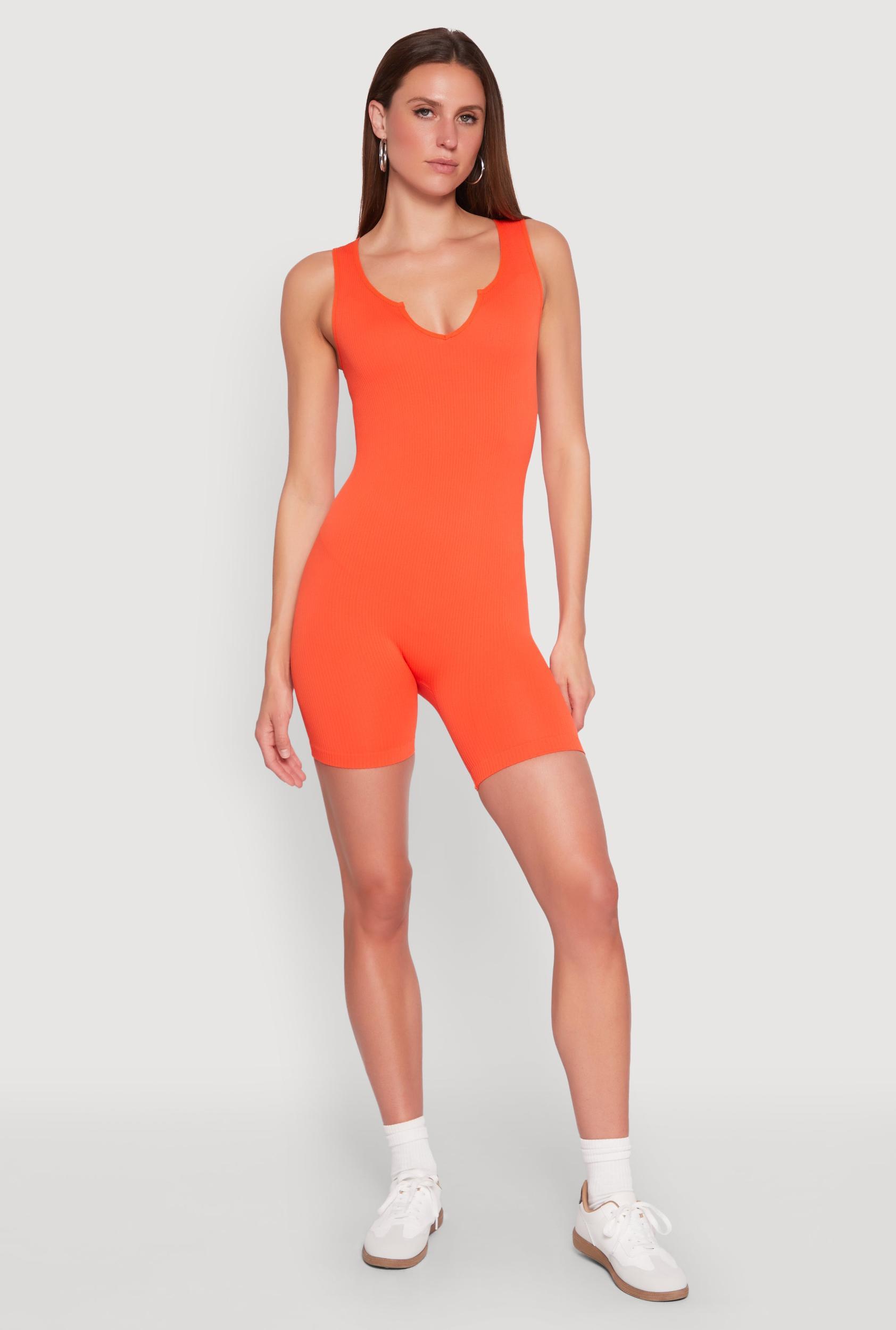 Womens Ribbed Knit Notch Neck Romper Product Image
