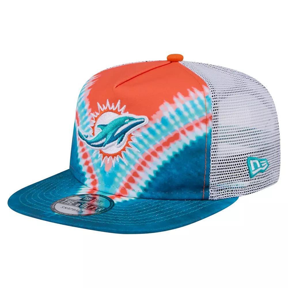 Mens New Era /Aqua Miami Dolphins Throwback Dye Golfer Snapback Hat Product Image