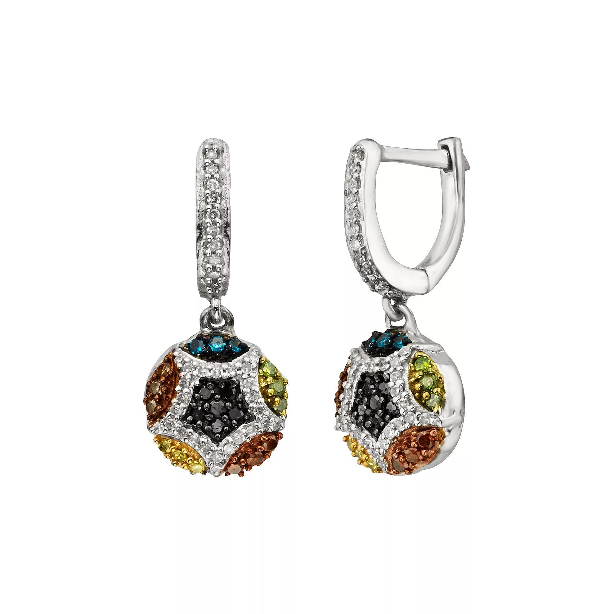 Jewelexcess Sterling Silver Seven-Tone 1/2-ct. T.W. Diamond Cluster Drop Earrings, Women's, Multicolor Product Image