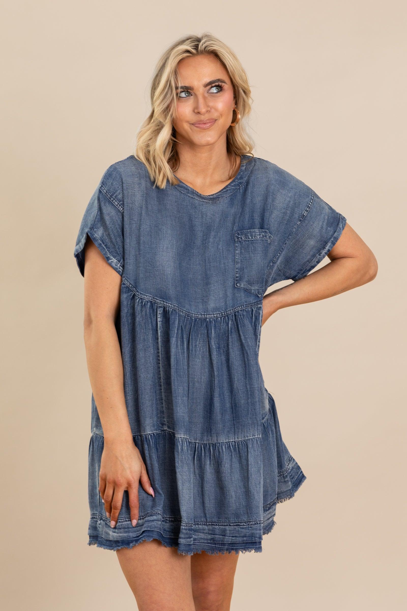 Denim Washed Chambray Oversized Tier Dress Product Image