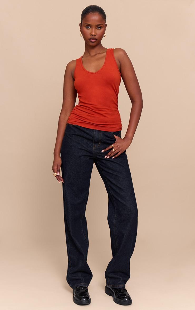 Rust Soft Cotton V Neck Vest Top Product Image