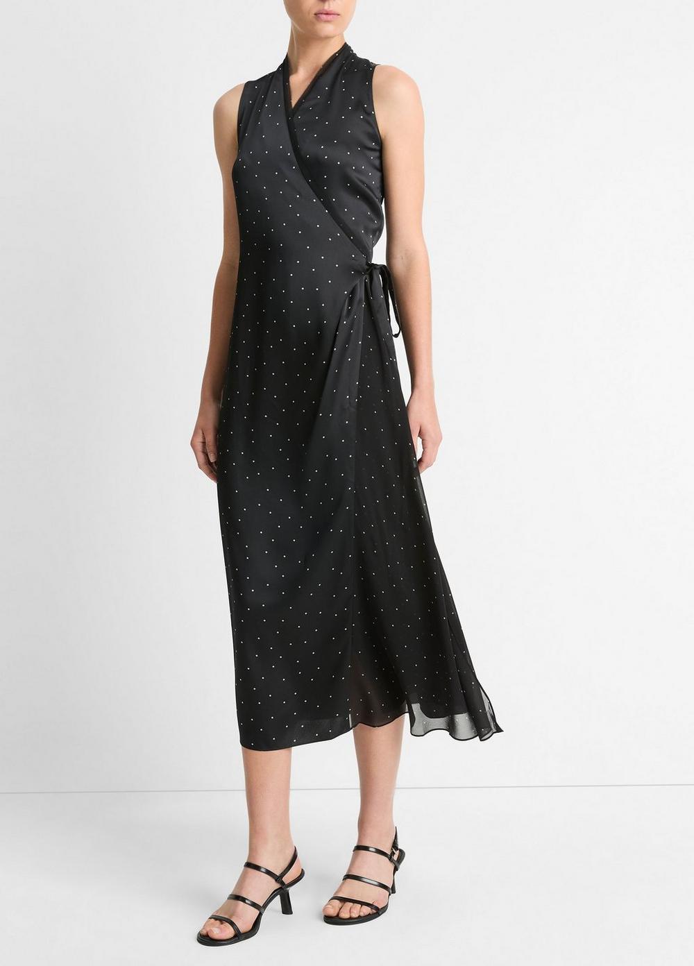 Womens Dot-Print Paneled-chiffon Wrap Dress, Black/grey, Size XS Vince Product Image
