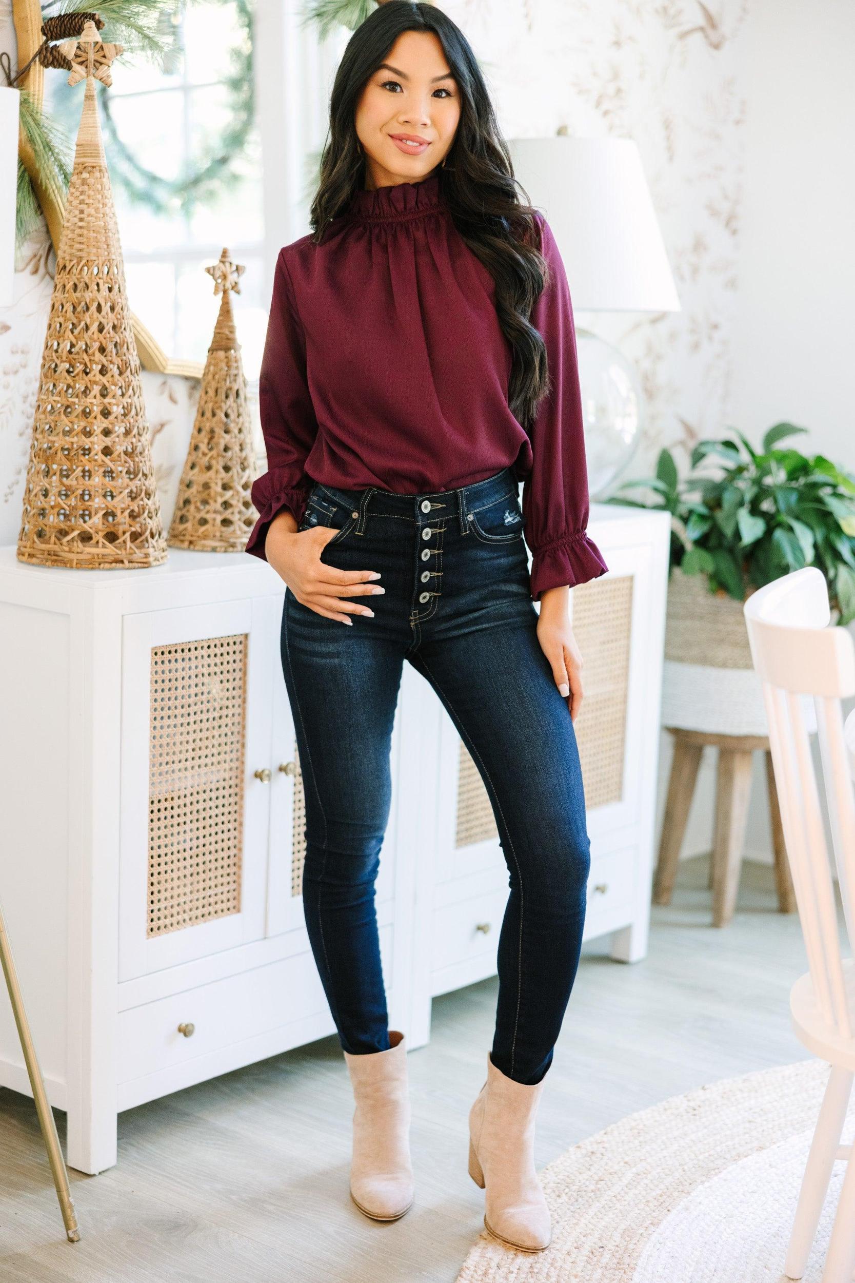 Tried and True Plum Purple Ruffled Blouse Female Product Image