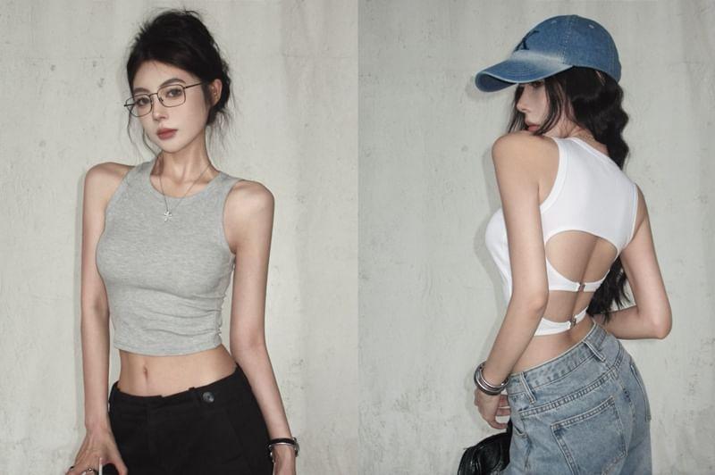 Open-Back Crew-Neck Crop Tank Top Product Image