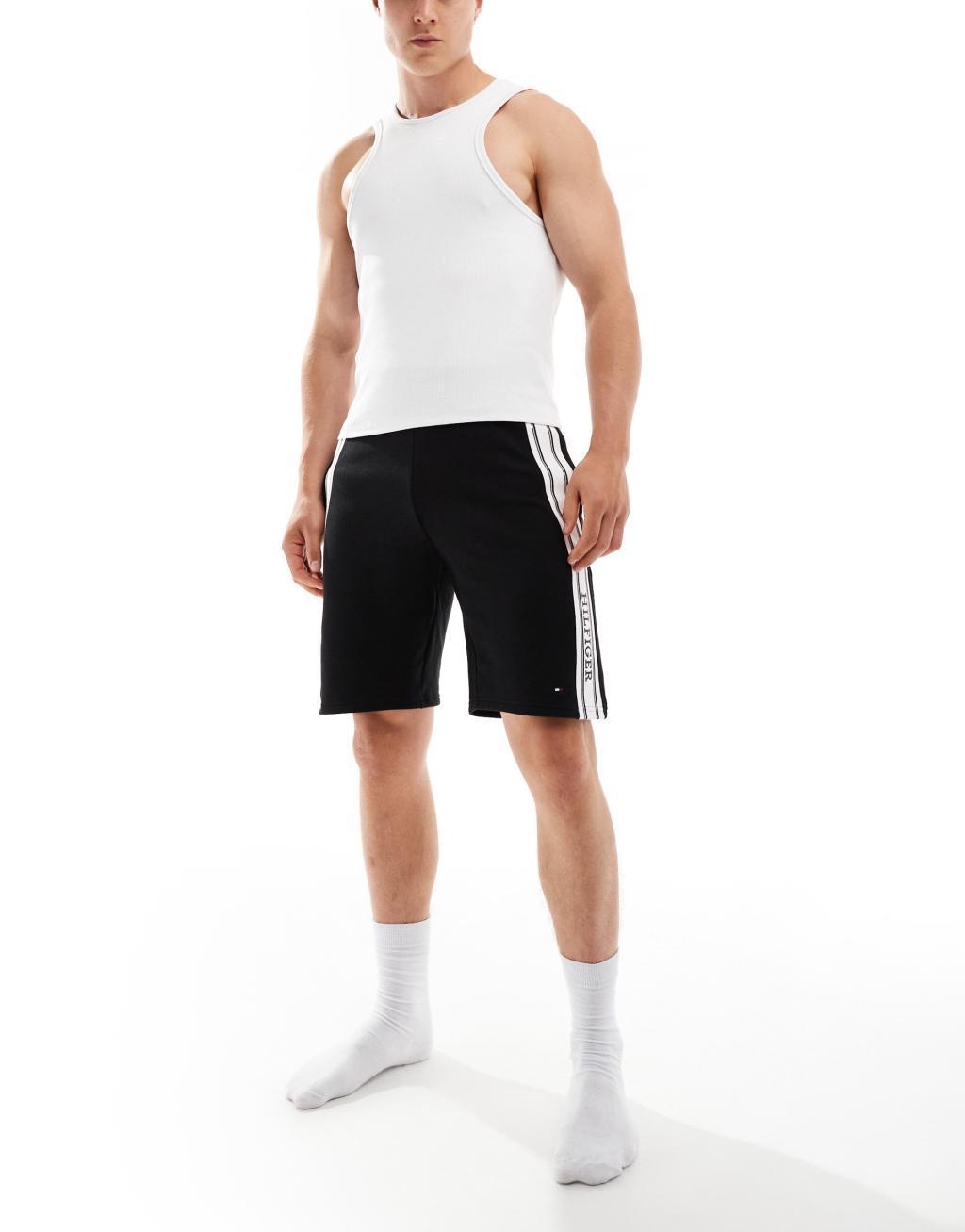 Tommy Hilfiger monotype stripe lounge shorts in black Product Image