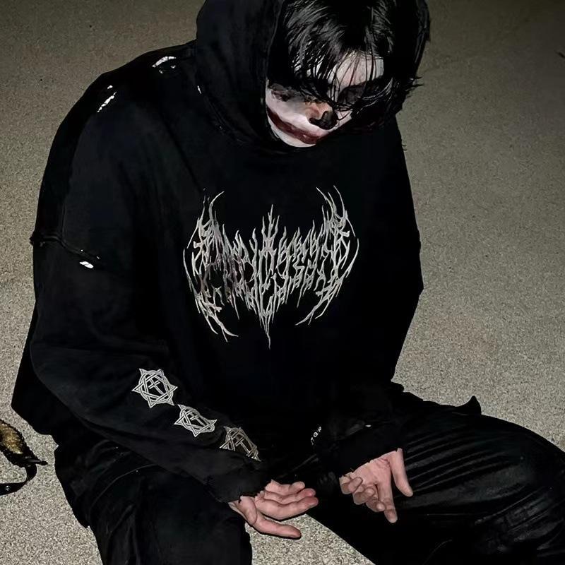 Men's Street Dirty Dyed Embroidered Hoodie Product Image