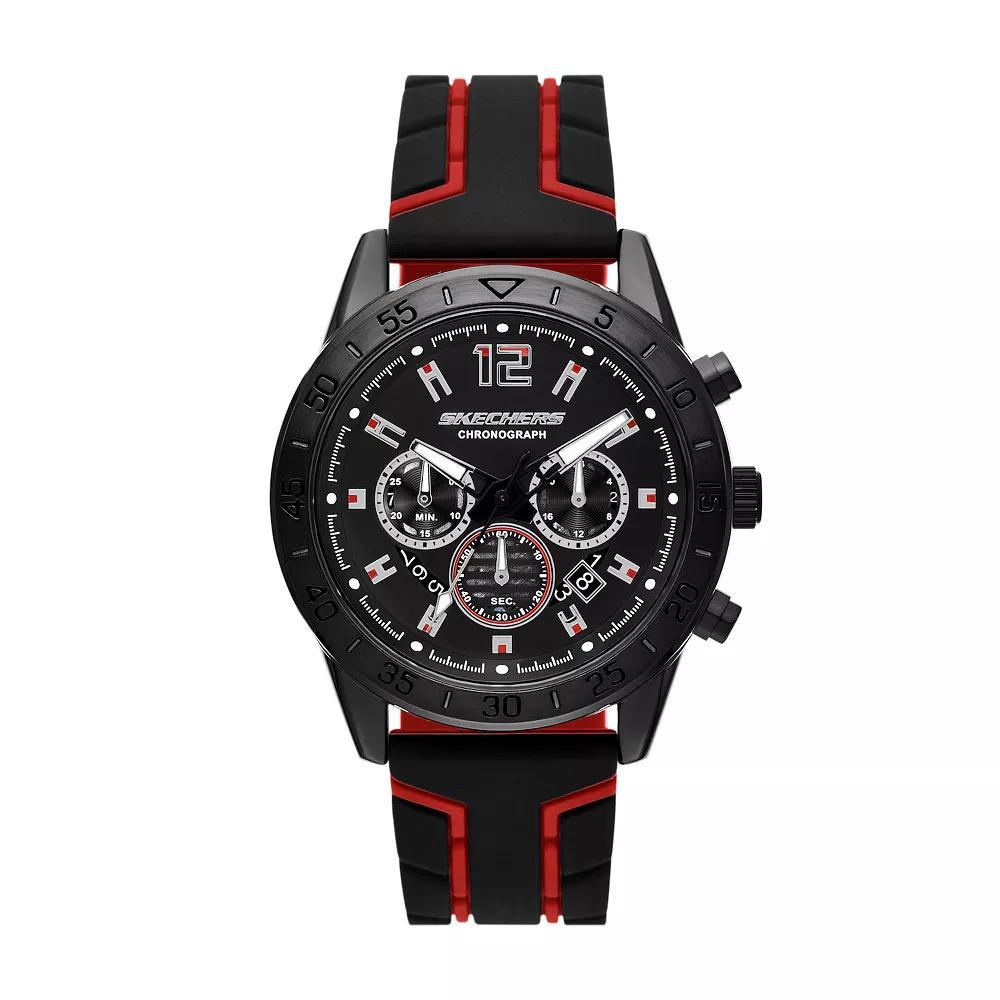 Skechers® Men's Kornblum Black/Red Silicone Chronograph Watch, Size: Large, Black Red Product Image