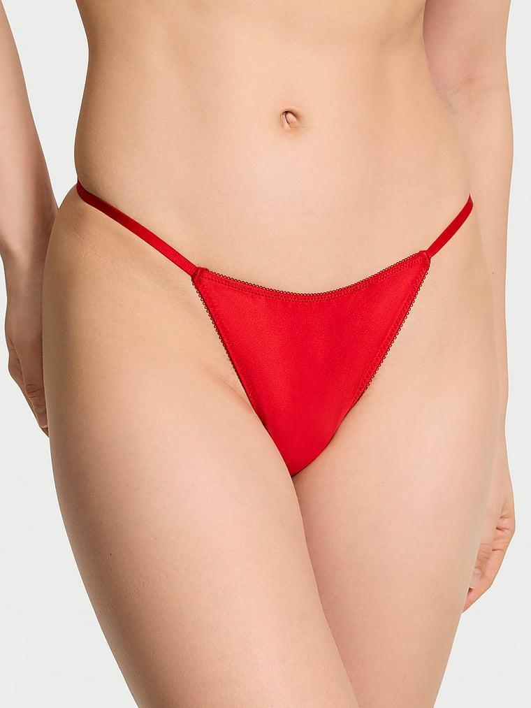 Satin Heart Rhinestone Bow Thong Panty Product Image