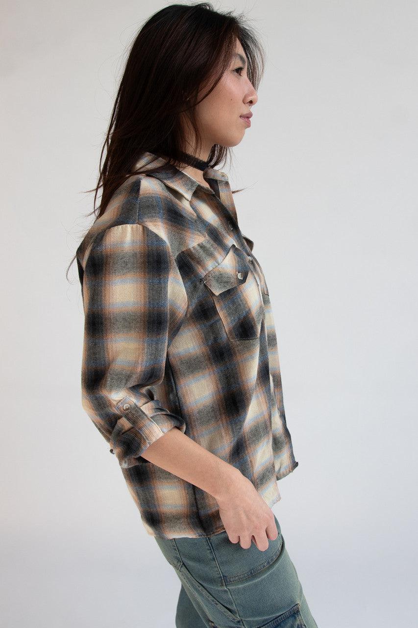 Roll Sleeve Western Style Flannel Shirt Product Image