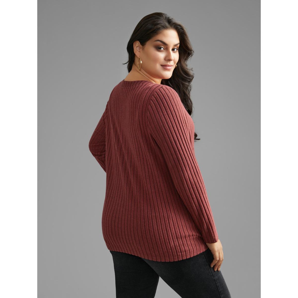 Plus Size Texture Notched Collar Button Up T-shirt Maroon Women Casual Texture Notched collar Everyday T-shirts BloomChic 18-20/2X Product Image