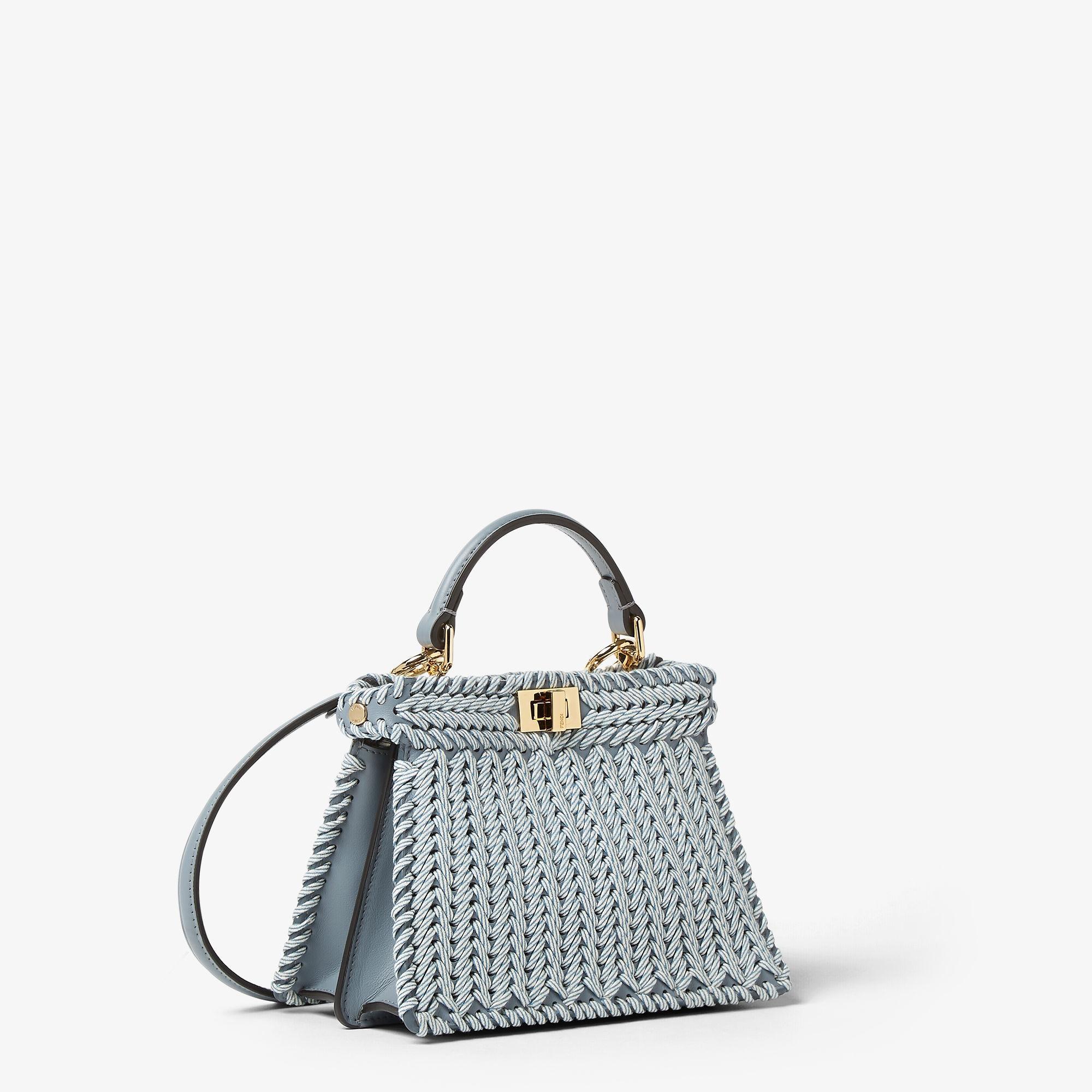 Peekaboo ISeeU PetiteBlue jacquard interlaced leather bag Product Image