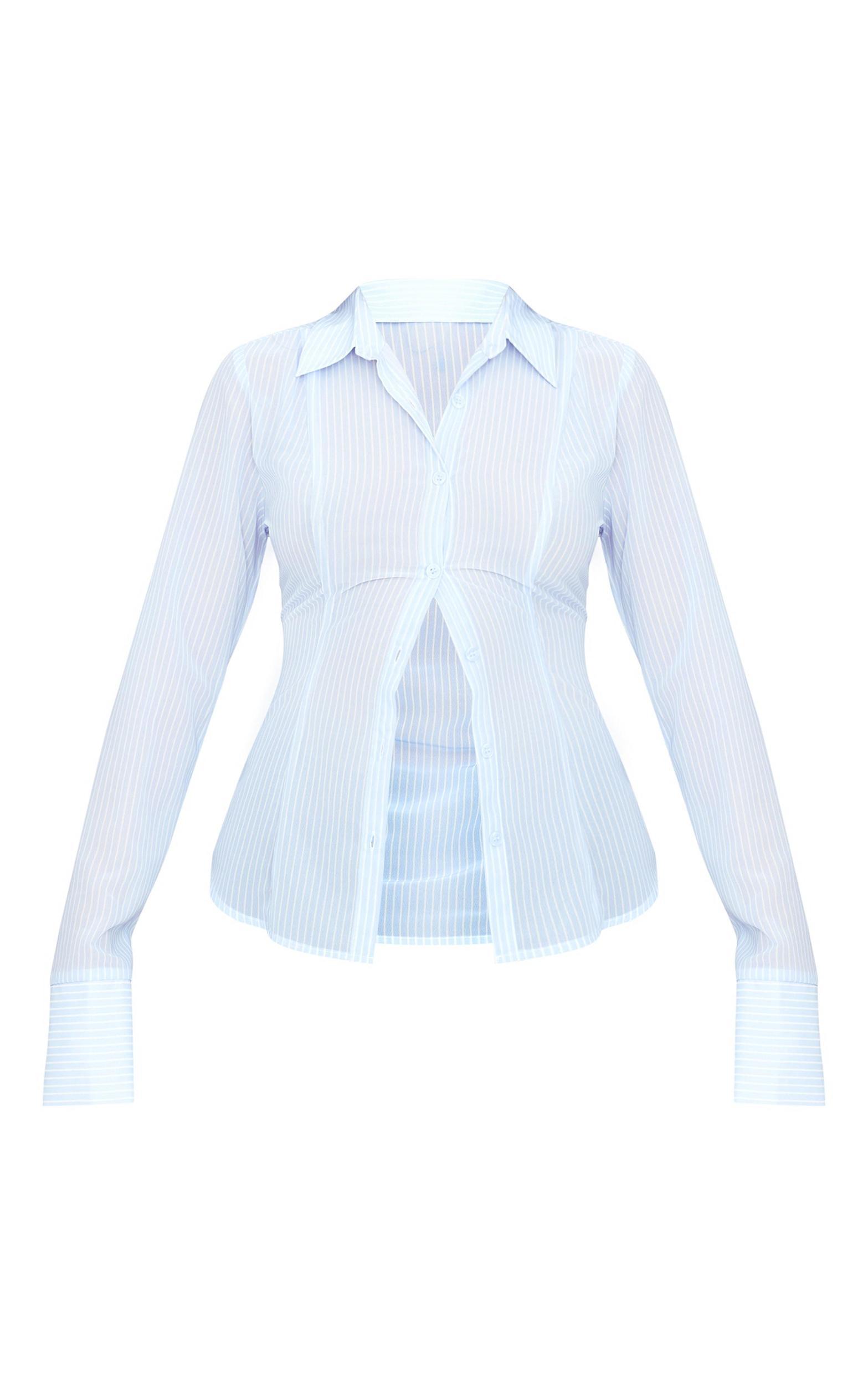 Blue Chiffon Fitted Striped Shirt Product Image
