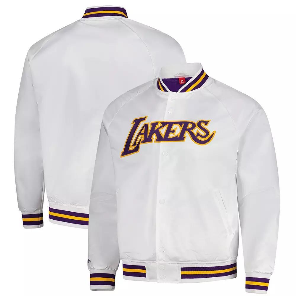 Mens Mitchell & Ness Los Angeles Lakers Hardwood Classics Throwback Wordmark Raglan Satin Full-Snap Jacket Product Image