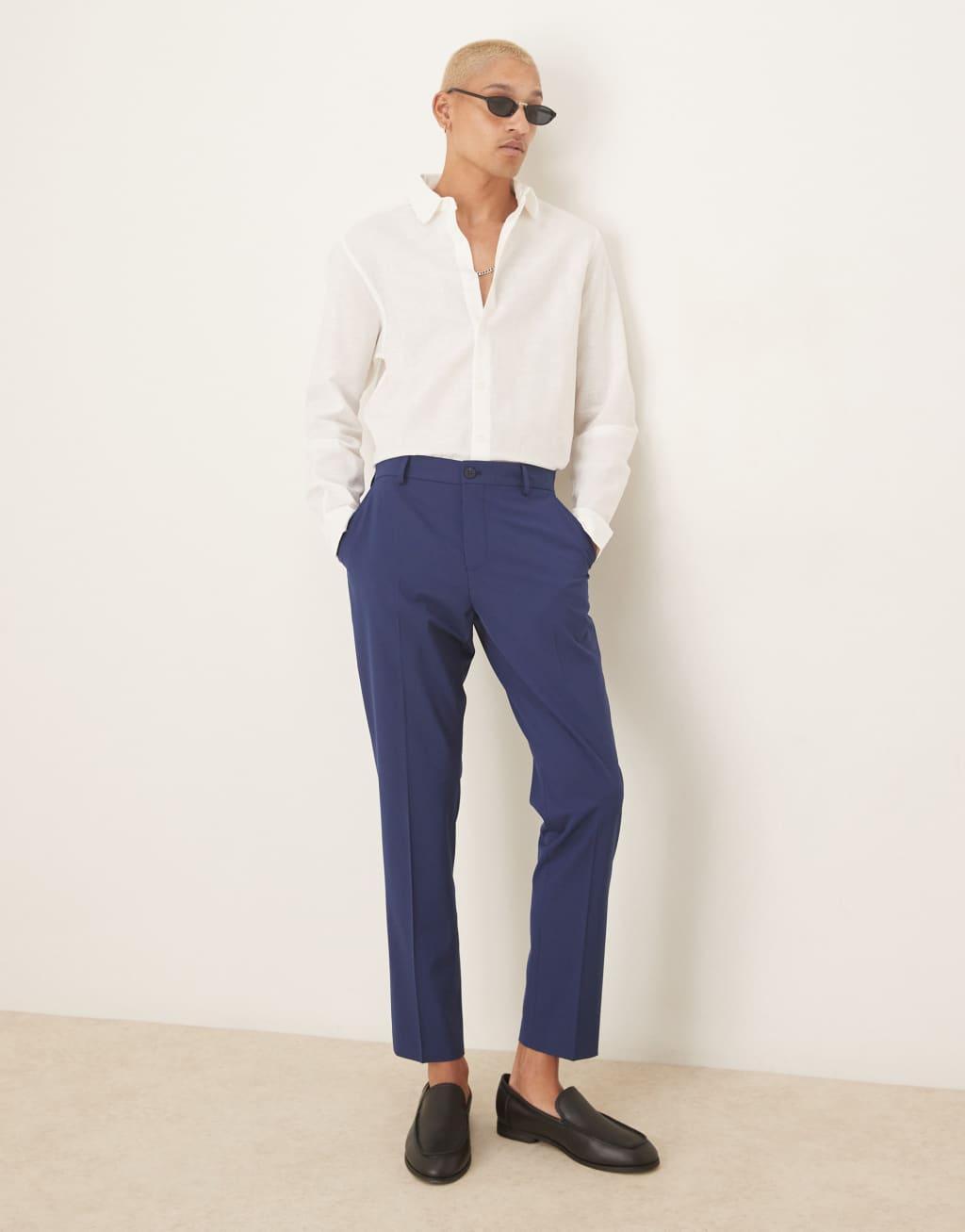  ASOS DESIGN linen blend regular fit dress shirt with penny collar in white Product Image