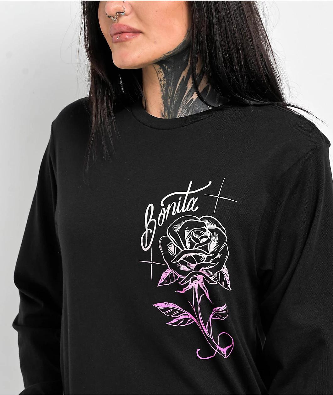 Viva La Bonita Rosa Black Long Sleeve T-Shirt Product Image