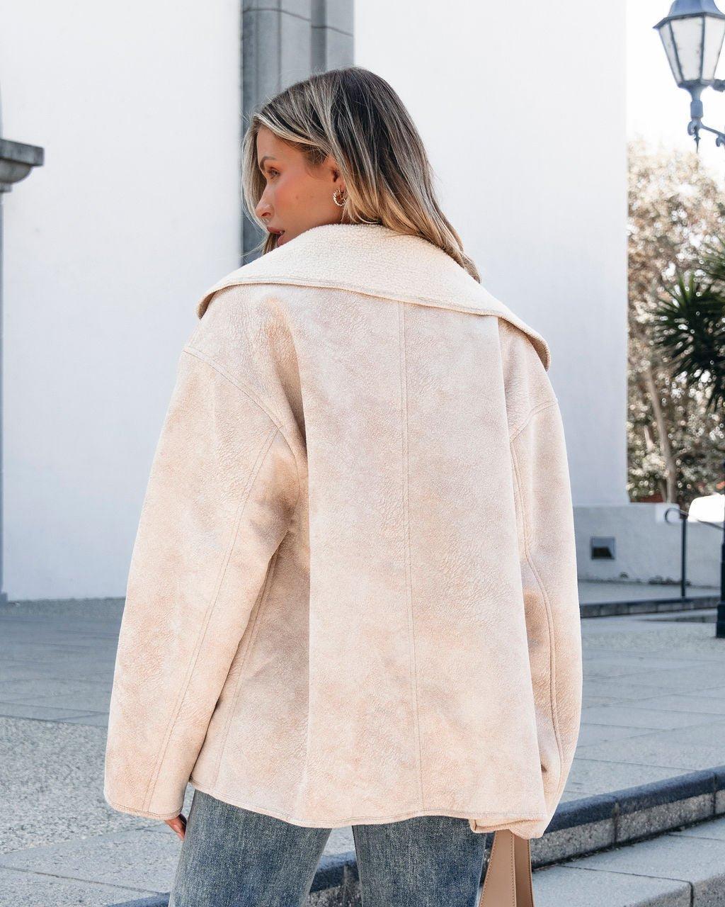 Muse By Magnolia Faux Suede Sherpa Jacket - Beige - FINAL SALE Female Product Image