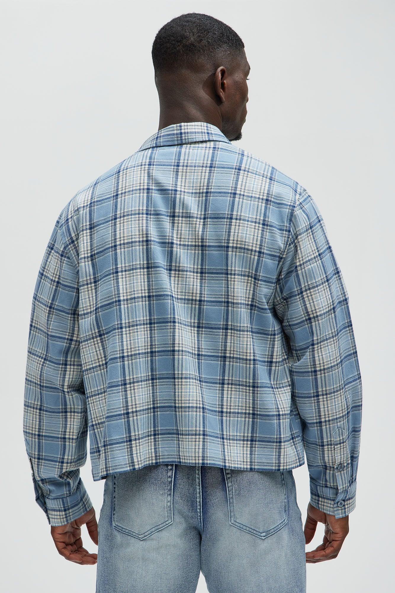 Delano Cropped Plaid Shirt - Blue/combo Product Image