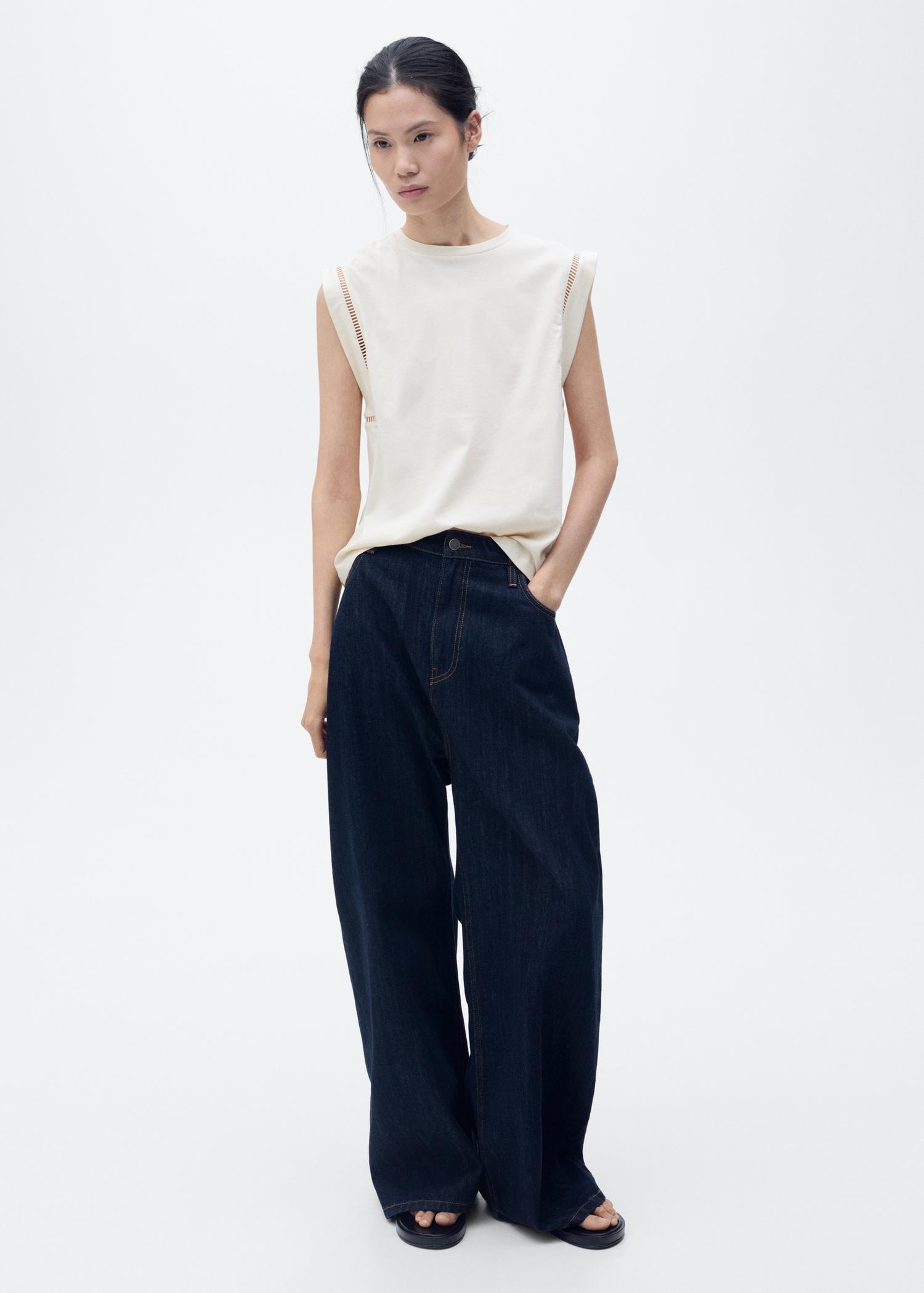 Cotton t-shirt with openwork trim - Women | MANGO USA Product Image