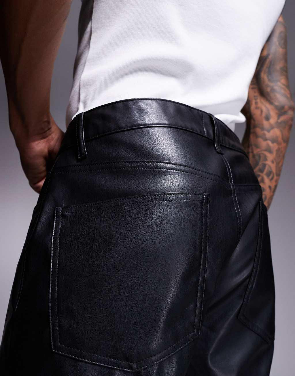 ASOS DESIGN straight leg faux leather pants in black Product Image