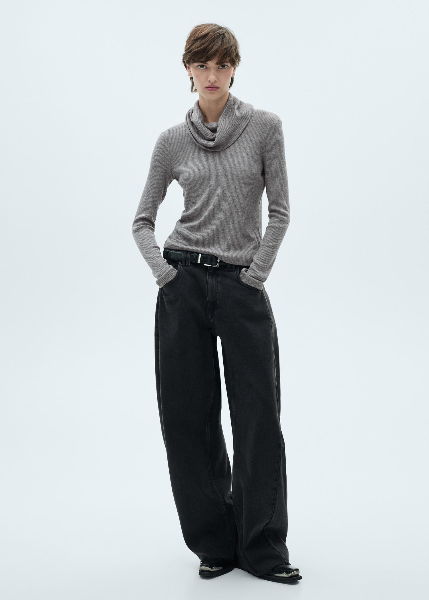 Turtle neck ribbed t-shirt - Women | MANGO USA Product Image