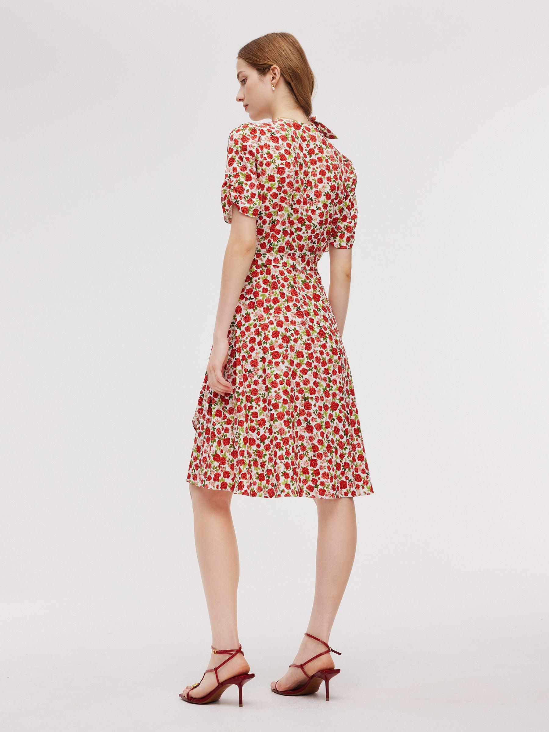Tencel And Linen Blend Women Rose Print Midi Dress Product Image