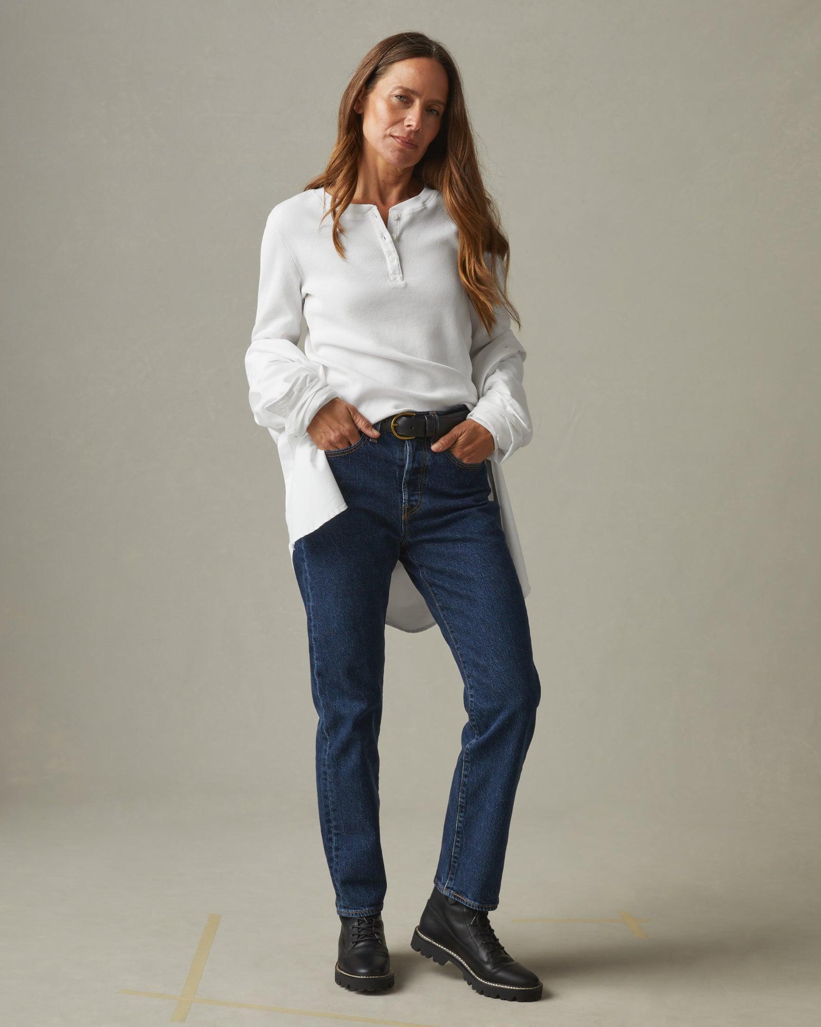 Women's Waffle Henley - White Female Product Image