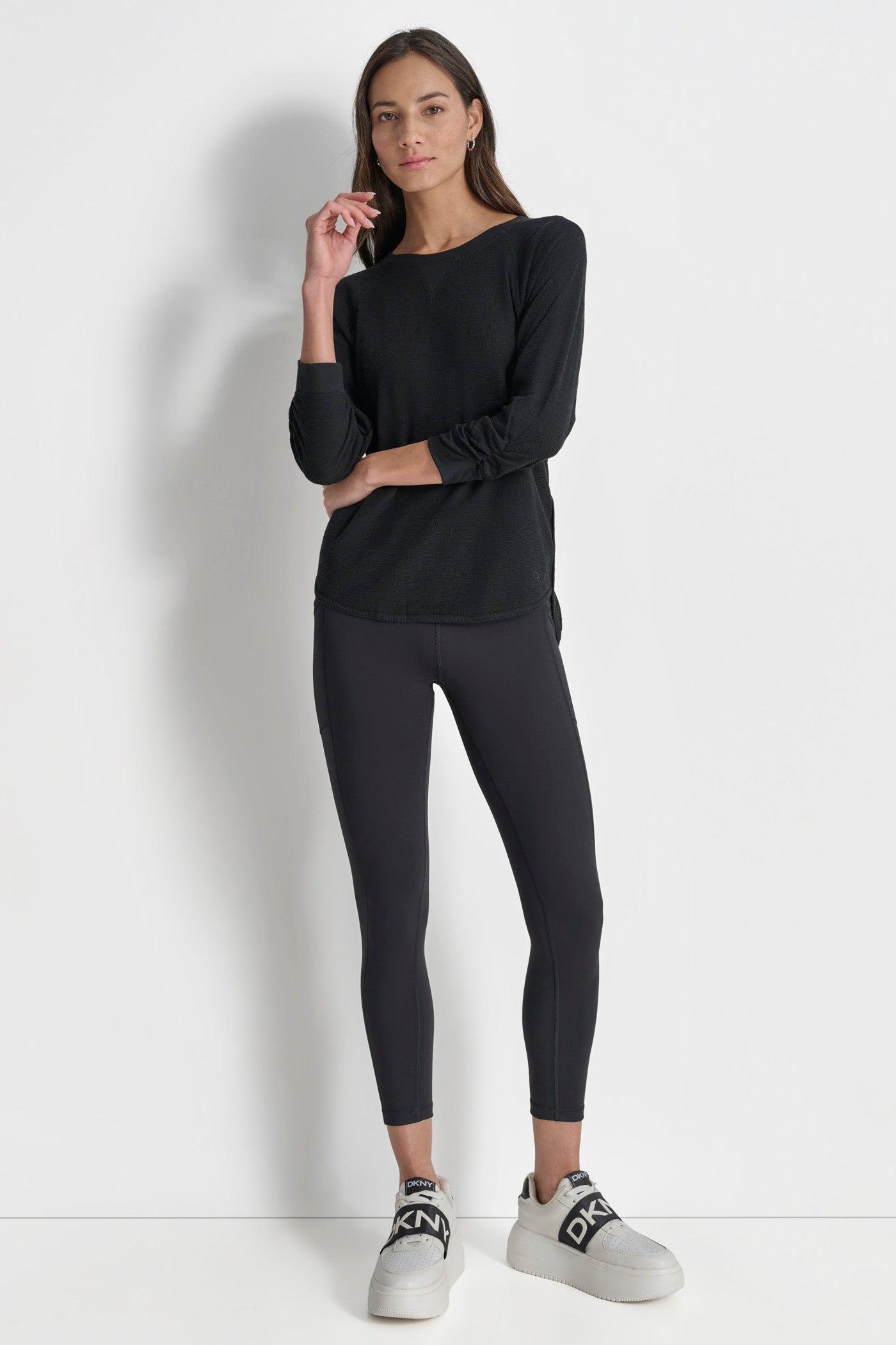 RUCHED 3/4-SLEEVE SLUB WAFFLE-KNIT TEE Product Image