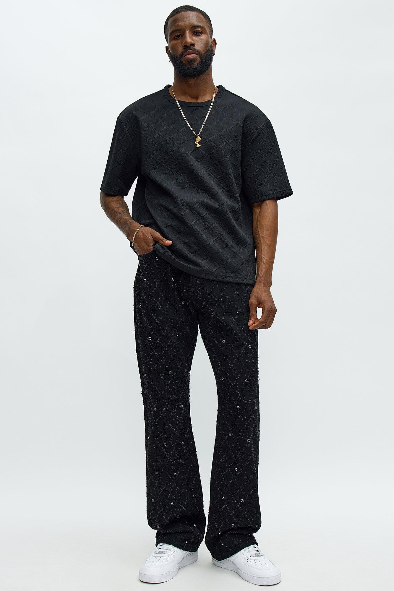 Stacked Slim Flare Wrecked In Jewels Jeans - Black Product Image
