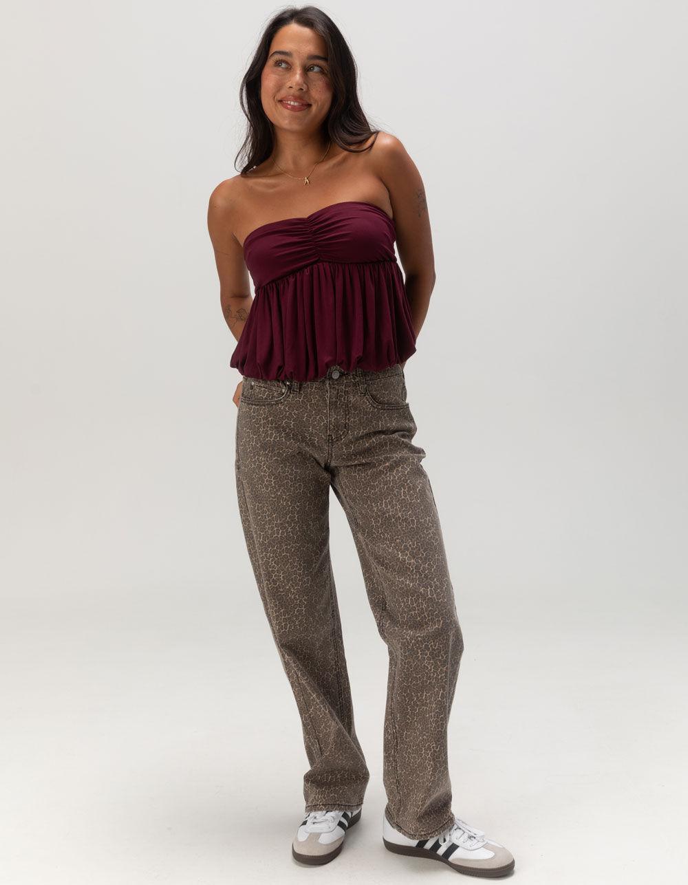 WEST OF MELROSE Bubble Hem Womens Tube Top - BURGUNDY Product Image