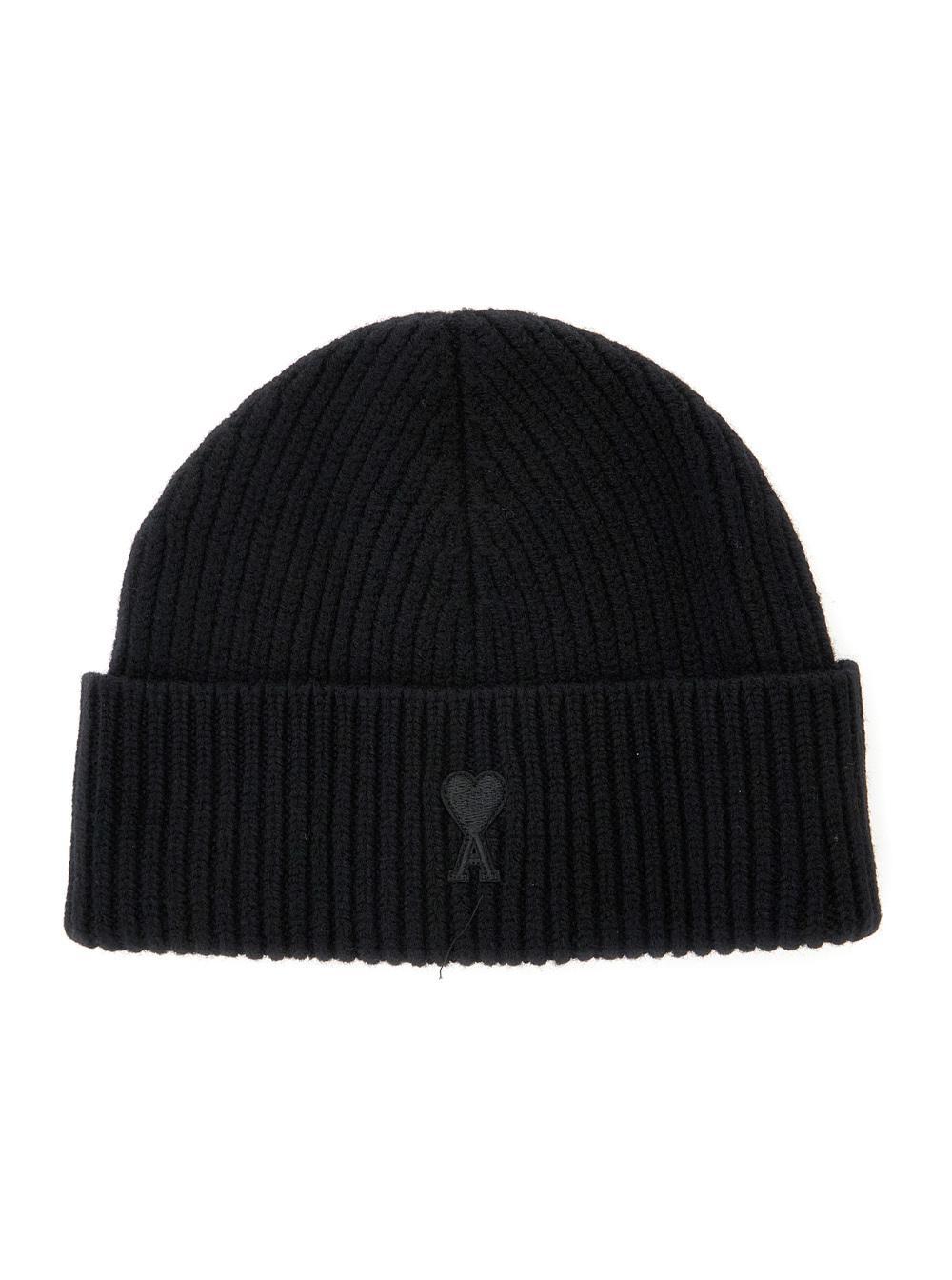 AMI ALEXANDRE MATTIUSSI Ami Paris Ami De Coeur Black Wool Hat Men Product Image