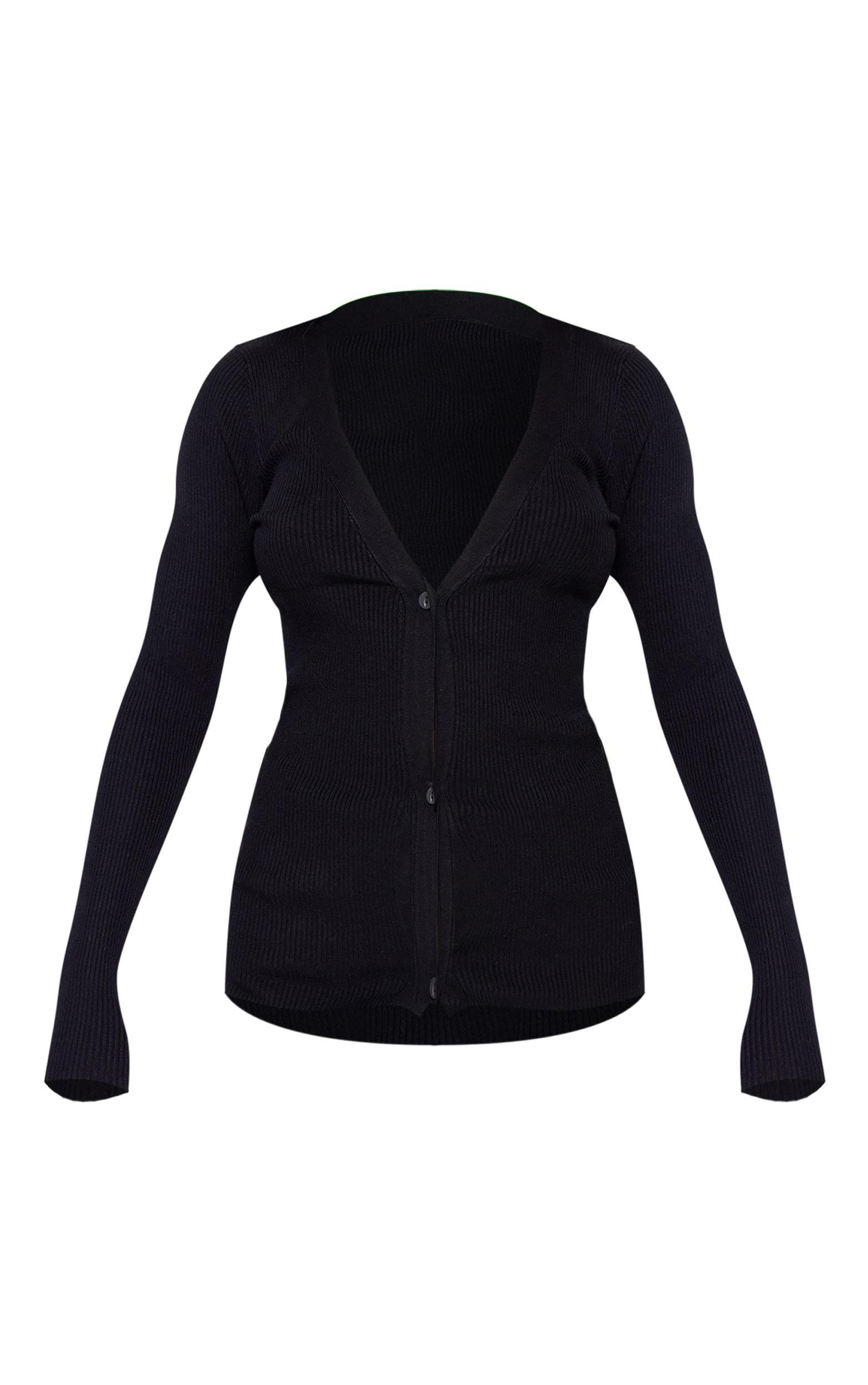 Black Knitted Ribbed Long Sleeve Cardigan Product Image
