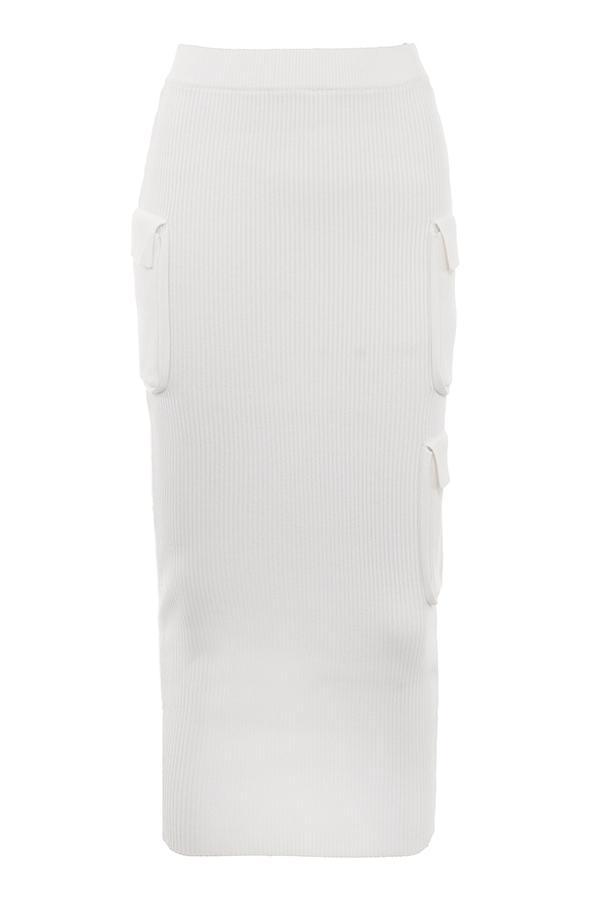 Maeve White Ribbed Knit Cargo Skirt Product Image