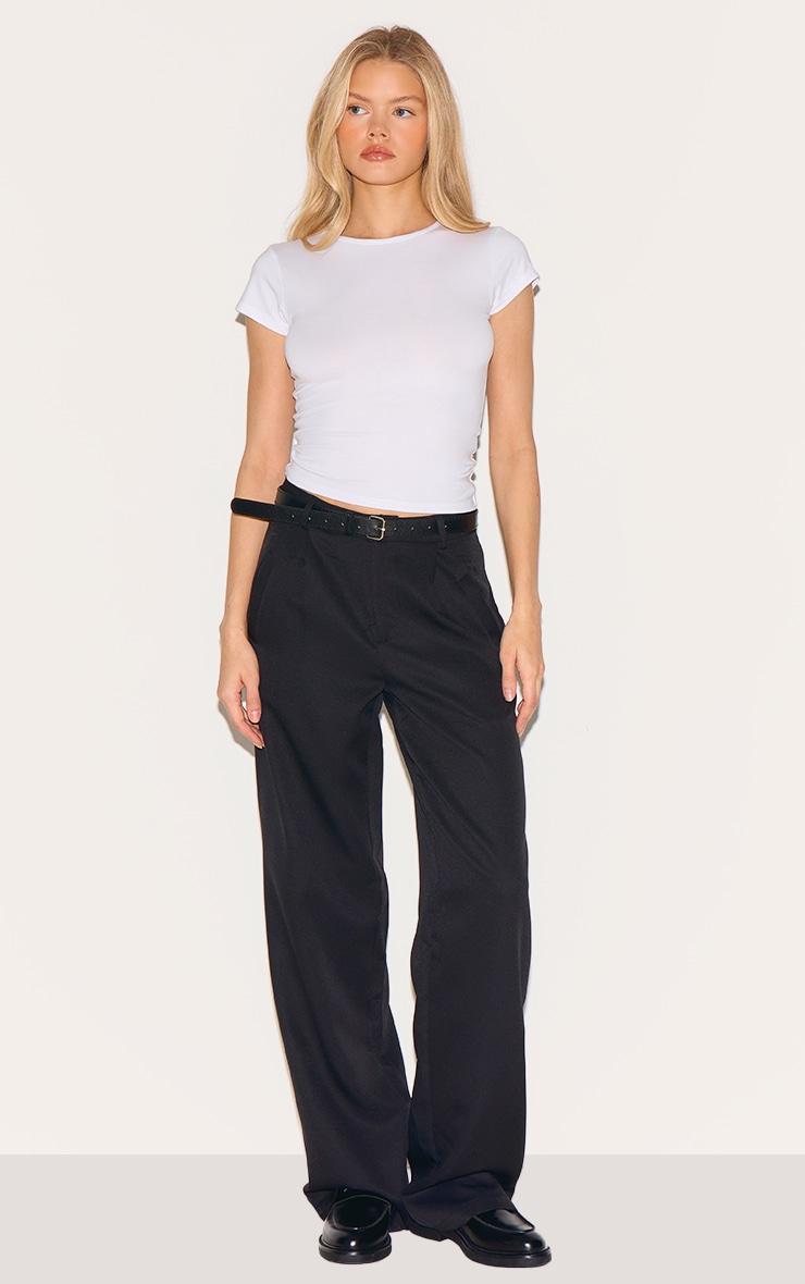 White Modal Cotton Longline Fitted T Shirt Product Image