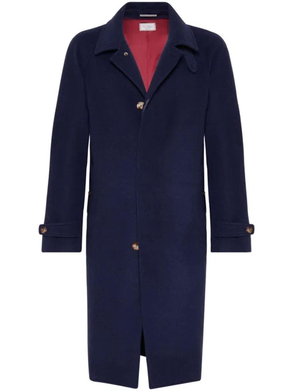 BRUNELLO CUCINELLI Long Cashmere Coat In Blue Product Image