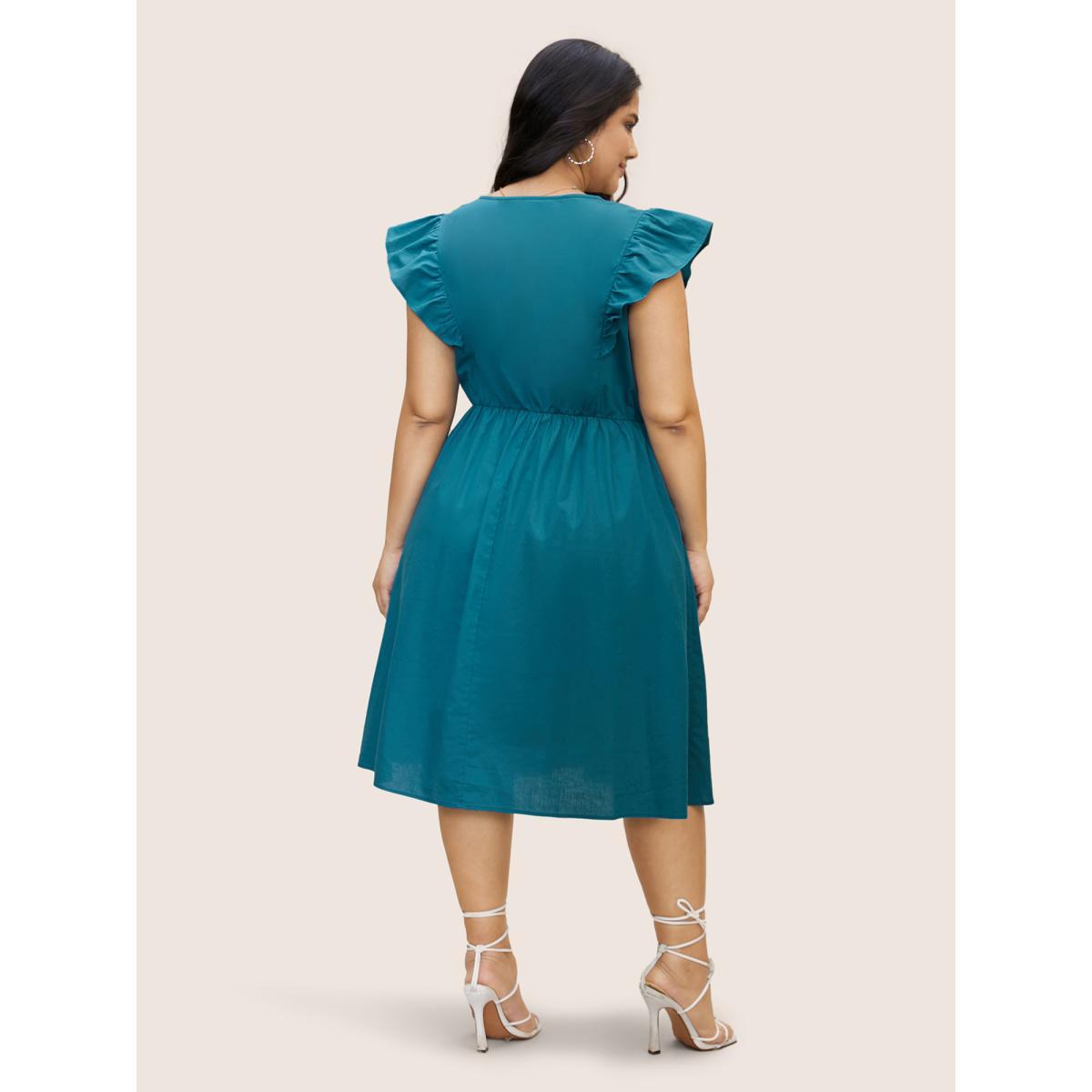 Plus Size Geometric Print Patchwork Cap Sleeve Dress Aegean Women Resort Round Neck Cap Sleeve Curvy BloomChic 28/5X Product Image