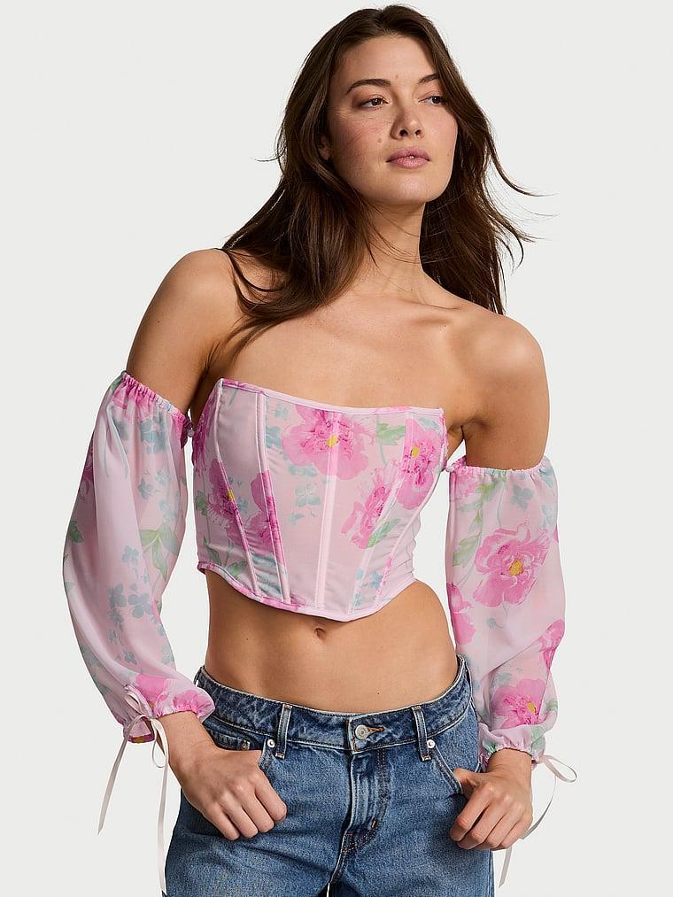 Peony Chiffon Long-Sleeve Corset Top Product Image