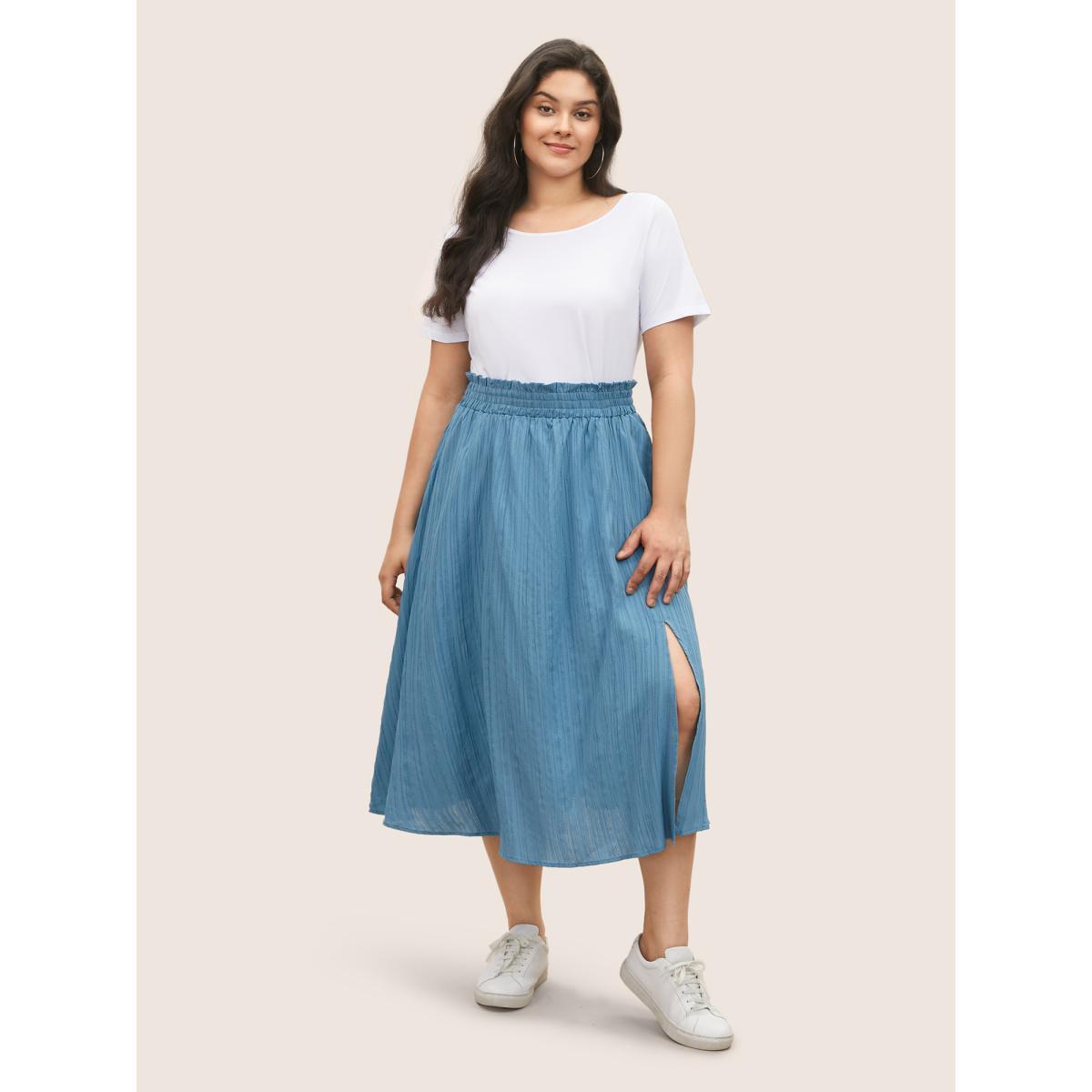 Plus Size Solid Plisse Pocket Paperbag Waist Skirt Women Stone Casual Non No stretch Slanted pocket Everyday Skirts BloomChic 30/6X Product Image