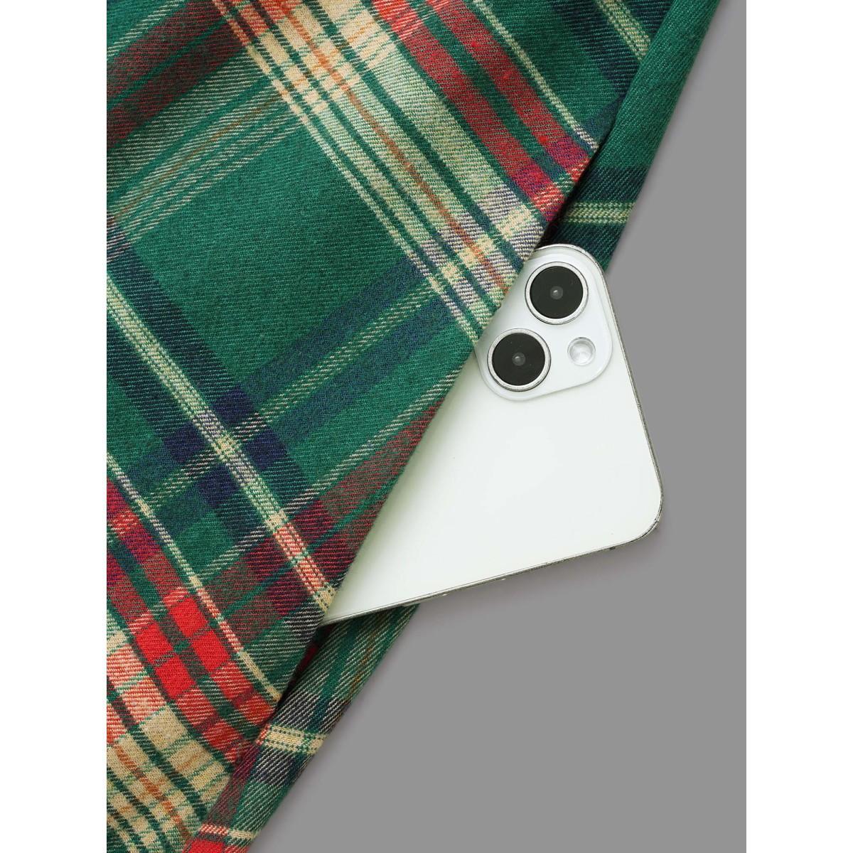 Plus Size Festive Notched Collar Plaid Dress Truegreen Women Elegant Belted Flat collar with V-notch Long Sleeve Curvy BloomChic 14-16/1X Product Image