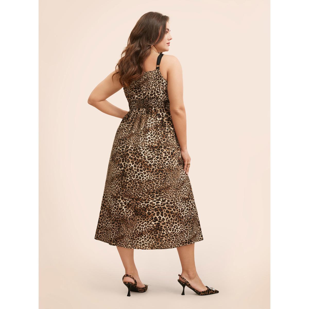Plus Size Leopard Print Lace Patchwork Slit Hem Dress Multicolor Women Elegant Woven ribbon&lace trim V-neck Sleeveless Curvy BloomChic 22-24/3X Product Image