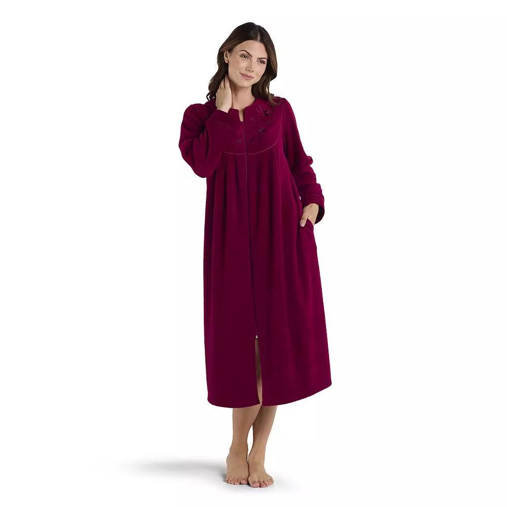 Petite Miss Elaine Essentials Micro Fleece Long Zip Robe, Women's, Size: Large Petite, Red Product Image