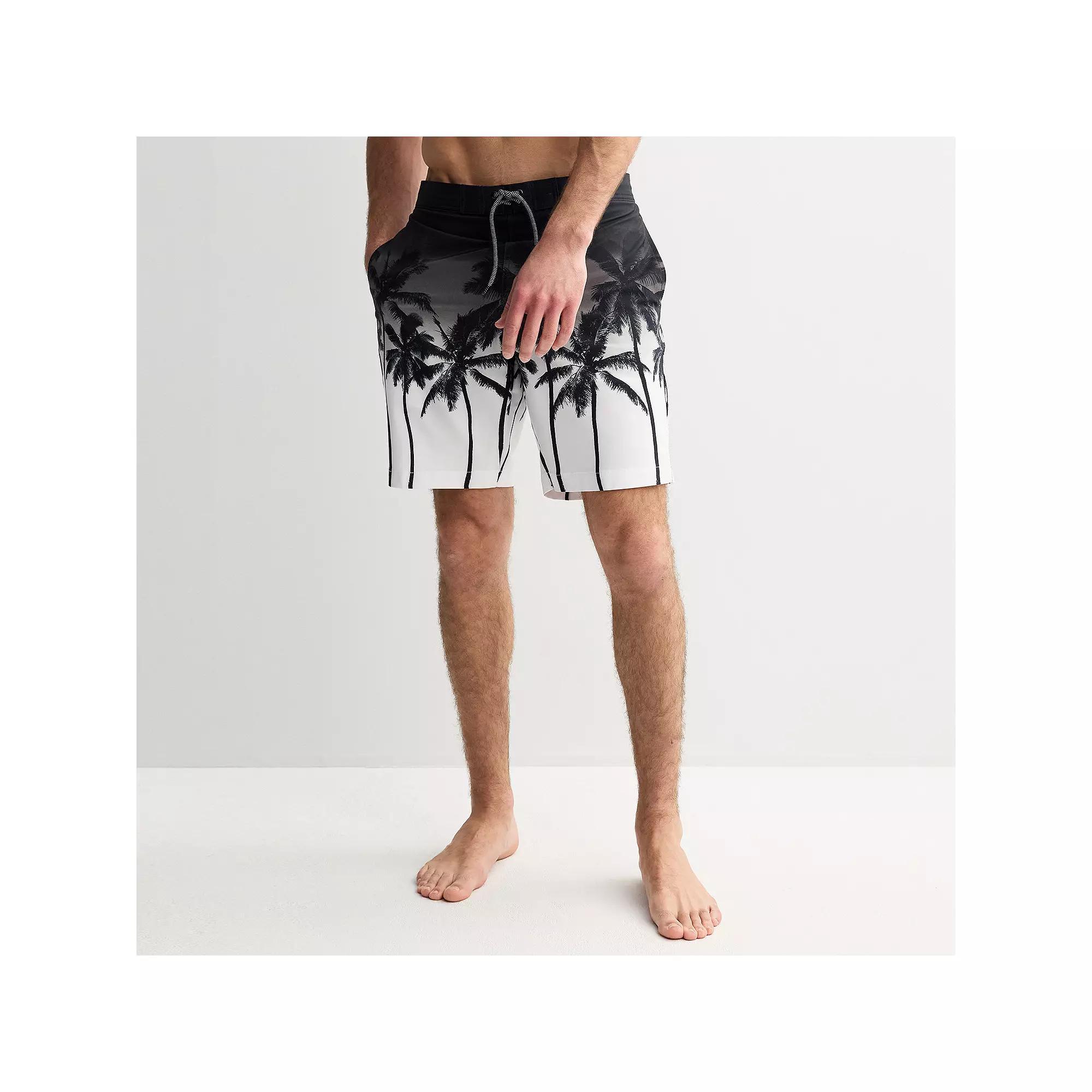 Men's Trinity Coast 9" Elastic Waist Boardshorts, Size: Small, Black Palm Tree Product Image