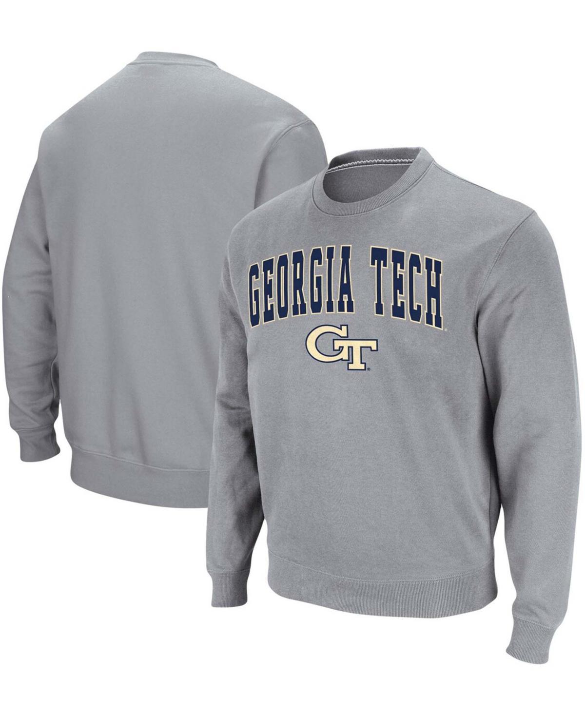 Men's Colosseum Heathered Gray Georgia Tech Yellow Jackets Arch & Logo Tackle Twill Pullover Sweatshirt, Size: Small, Grey Product Image