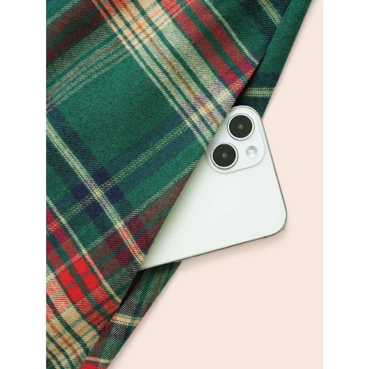 Plus Size Festive Notched Collar Plaid Dress Truegreen Women Elegant Belted Flat collar with V-notch Long Sleeve Curvy BloomChic 14-16/1X Product Image