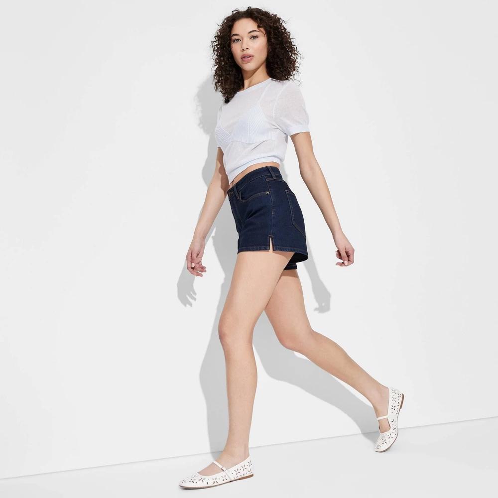 Women's Foundational Curvy Heritage Shorts - Wild Fable™ Dark Wash 17: Mid Rise, Stretch, Belt Loops Product Image