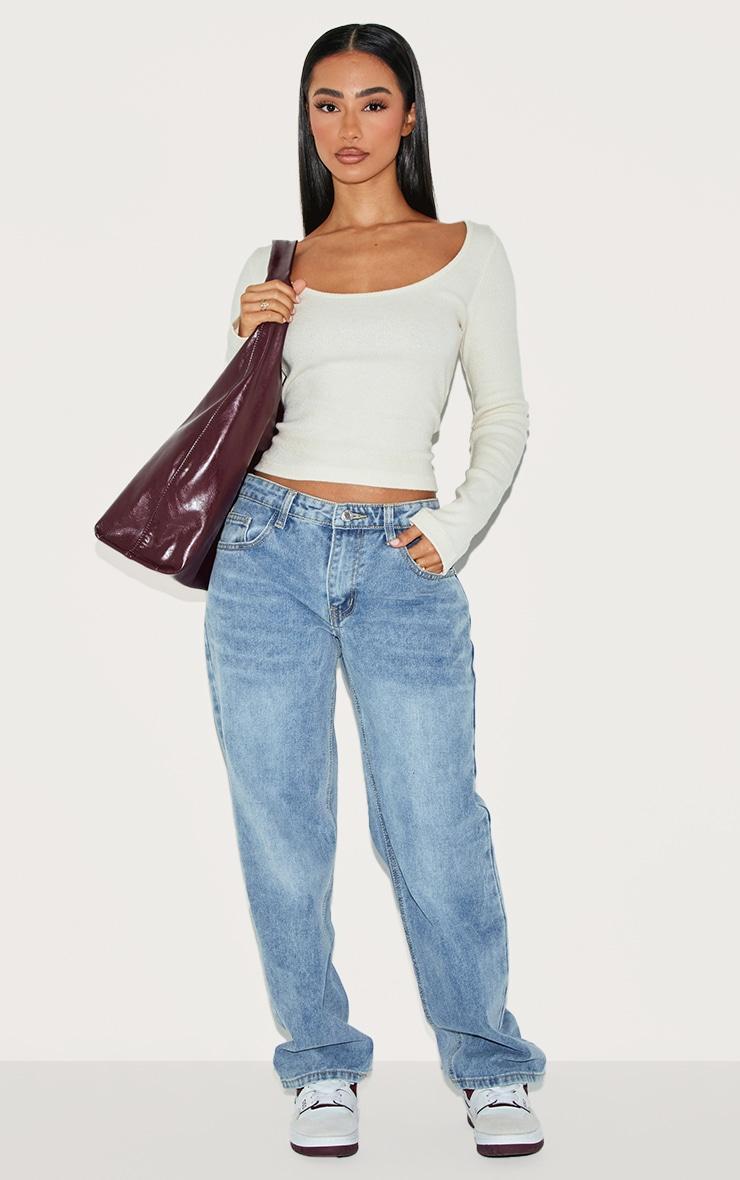 Petite Cream Ribbed Long Sleeve Top Product Image