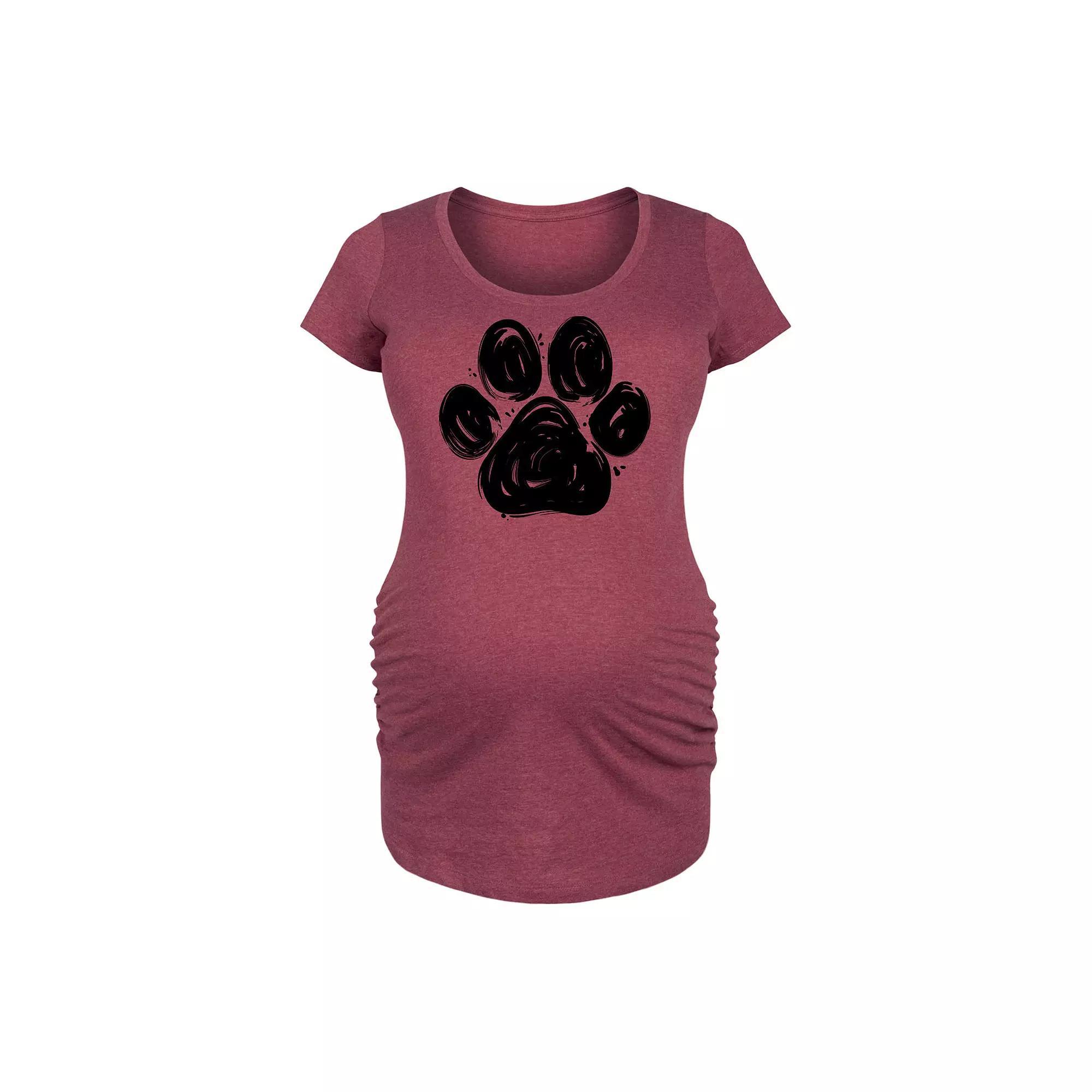 Maternity Brushstroke Paw Print Graphic Tee, Womens Grey Dark Red Product Image