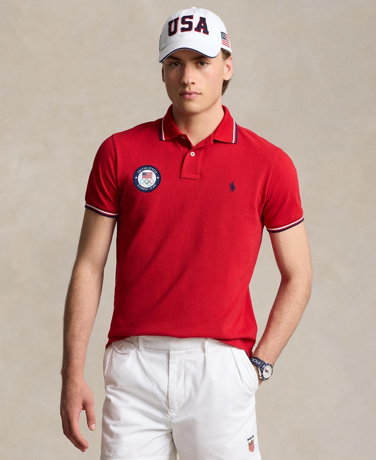 POLO RALPH LAUREN Men's Team Usa Custom Slim-fit Mesh Polo Shirt In White Product Image