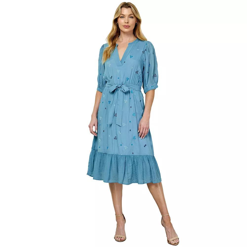 Women's Figueroa & Flower Embroidered Peasant Dress, Size: Large, Lake Blue Product Image