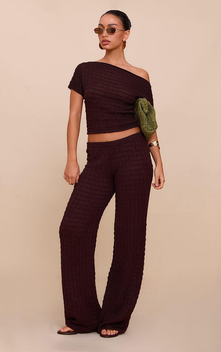 Chocolate Textured Knit Off The Shoulder Top Product Image