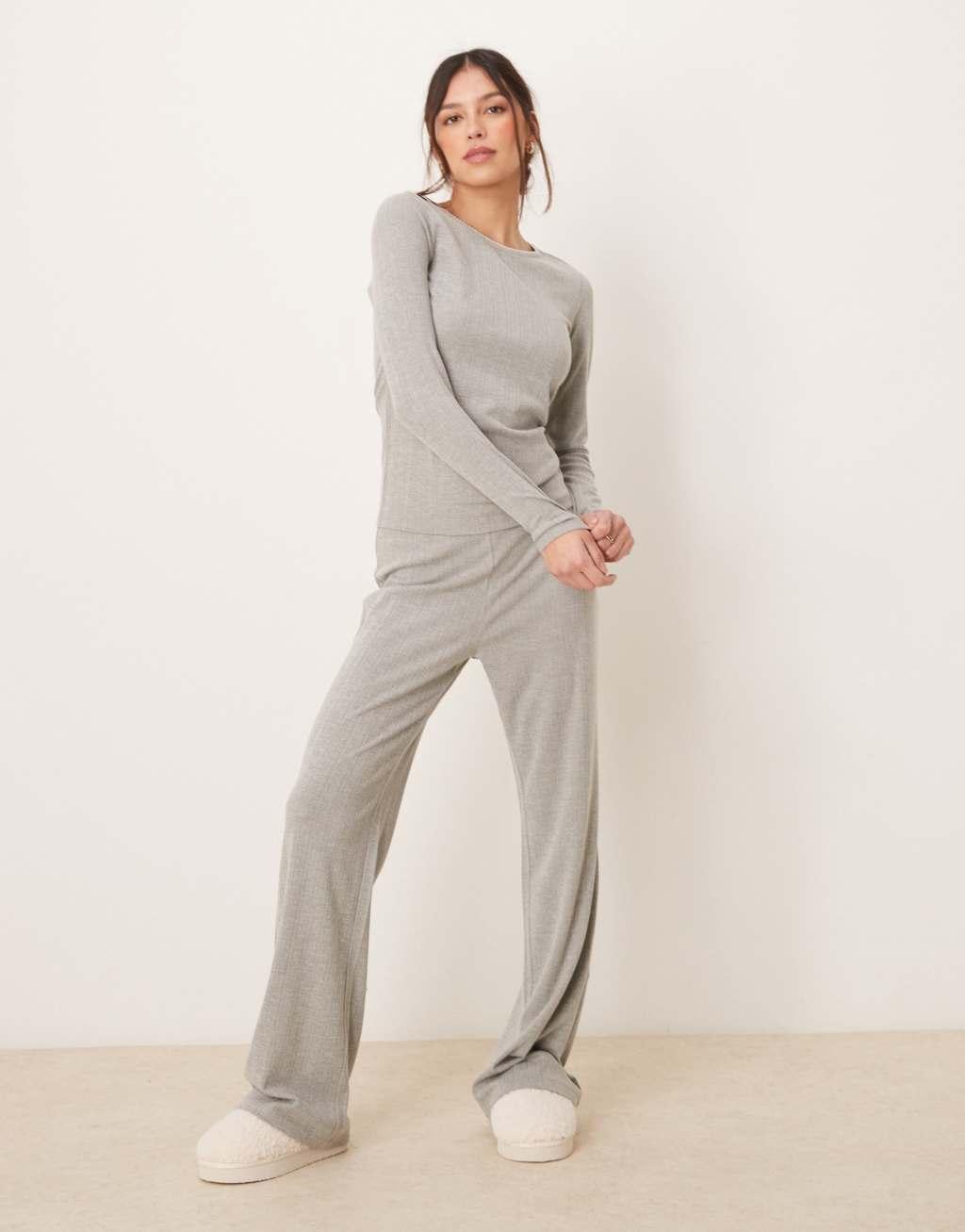 Abercrombie & Fitch sleepwear long sleeve pointelle top in light gray - part of a set Product Image